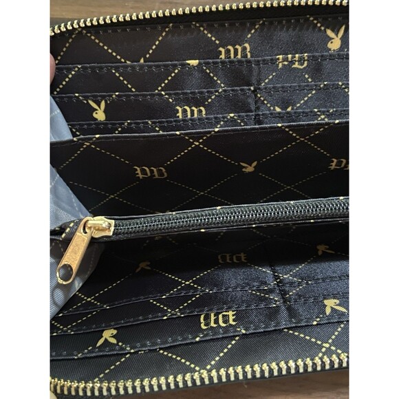 Black Faux Leather Embossed Playboy Wallet with Gold Plate Logo And PB Charm - Picture 9 of 14